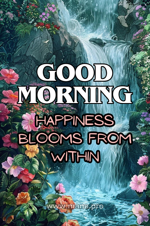 Good Morning Images With Waterfall And Flowers
